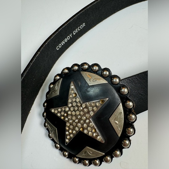 Vintage Cowboy Decor Lonestar Stud Leather Belt  Rhinestone Buckle 36 Studded main image 10
